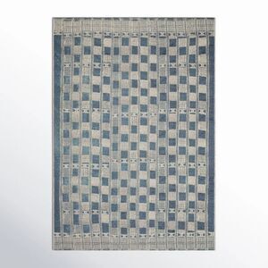 Joss & Main Teal Blue and Beige Geometric Checkered Rug 6'7" x 9'4"